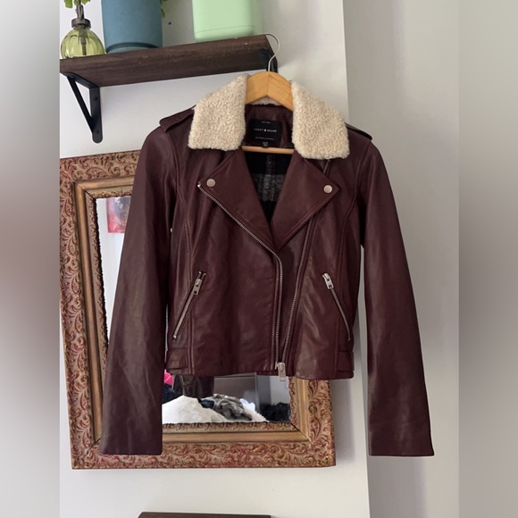 Lucky Brand Lamb Leather Moto Jacket with Shearling Collar. - Picture 1 of 2